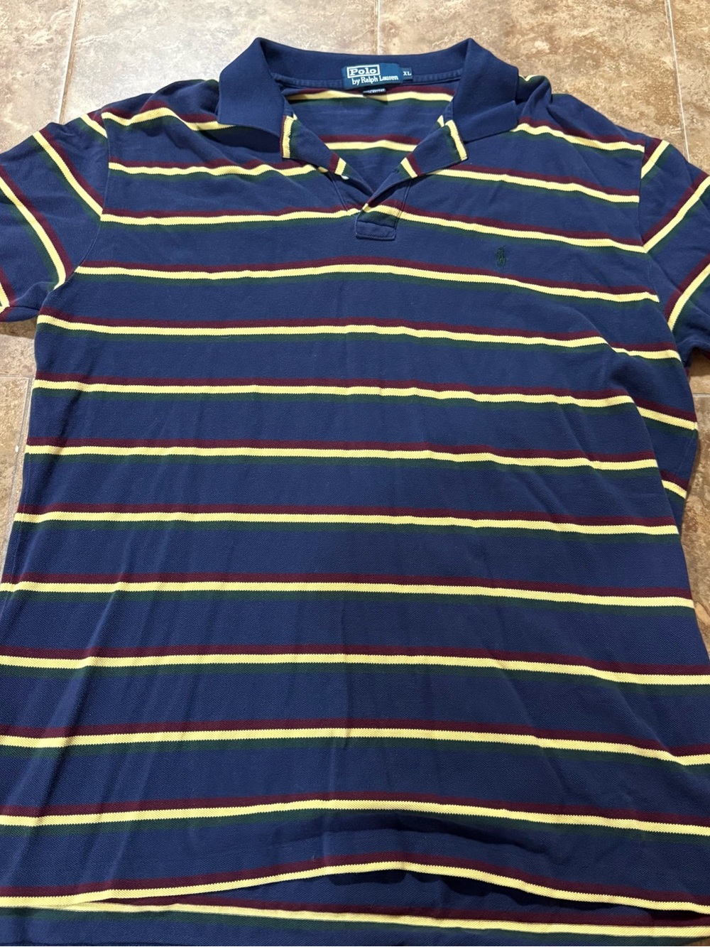 Ralph Lauren Navy Polo with Yellow and Burgundy Stripes